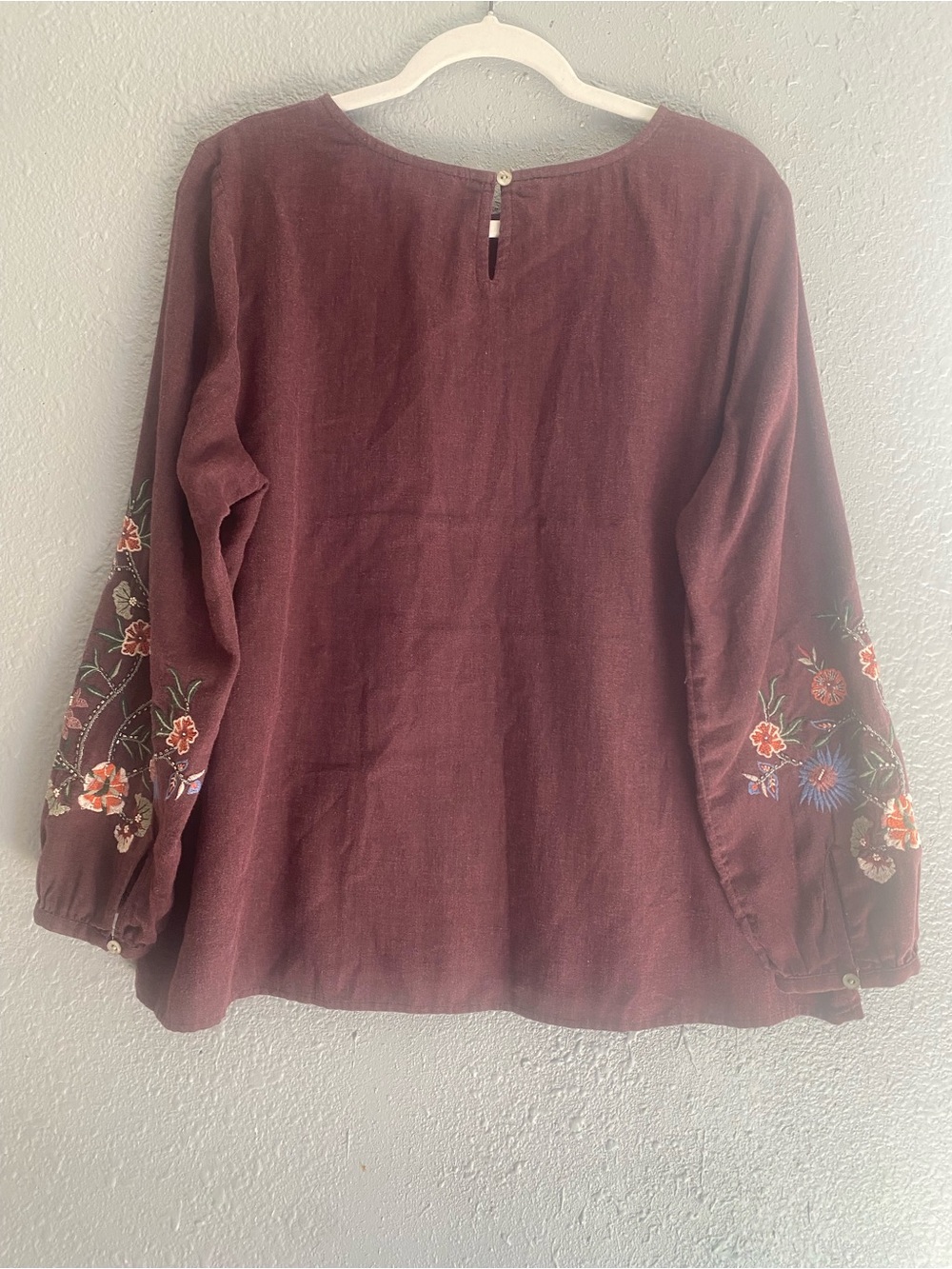 J. Jill Burgundy Embroidered Long-Sleeve Blouse L - Picture 6 of 8